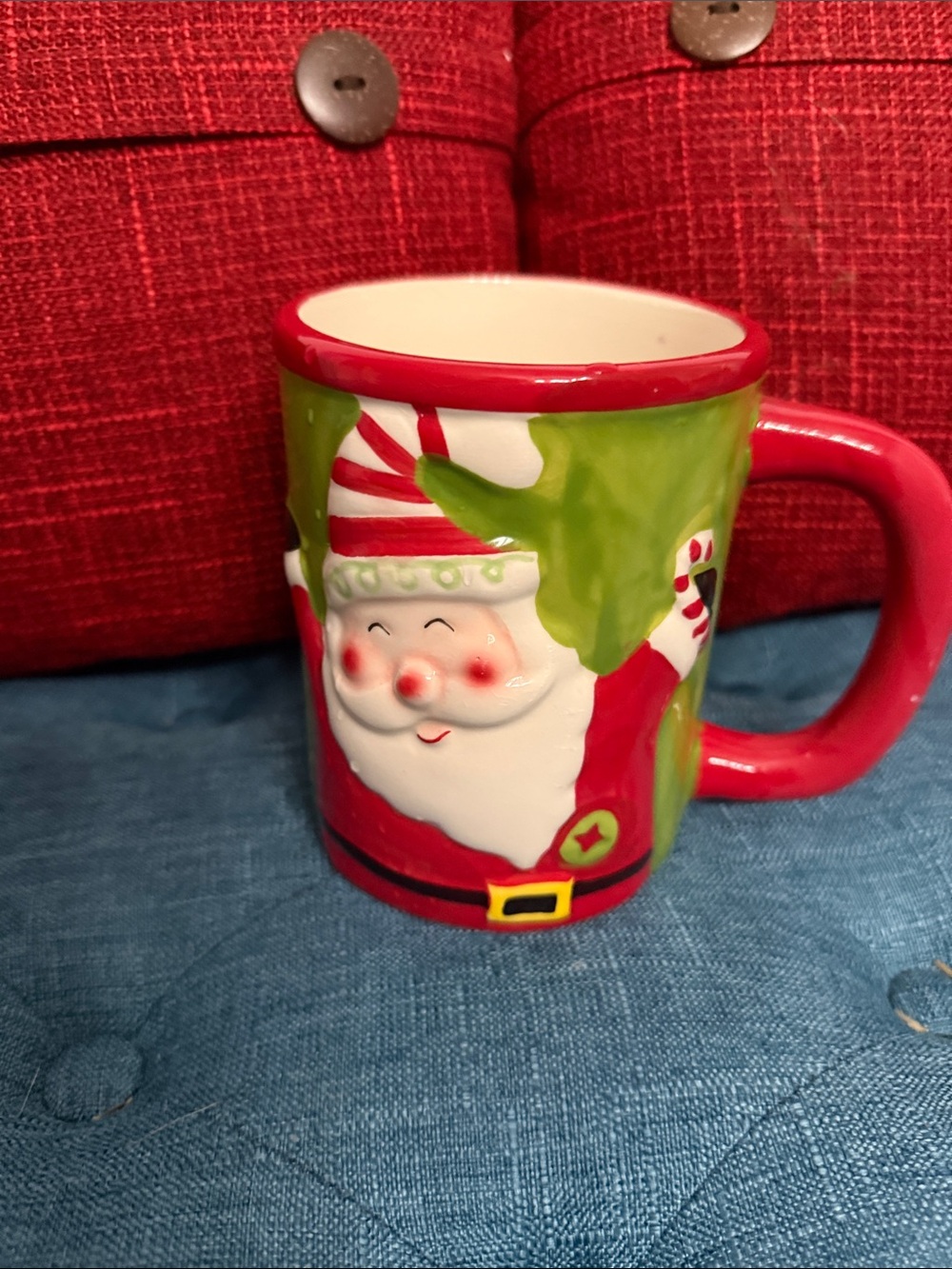 Festive Santa Ceramic Mug - Red & Green Holiday Cup-22 ounce